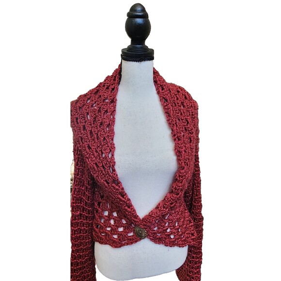 Red Crochet Shrug Bolero Granny Square Stitch - Picture 2 of 7